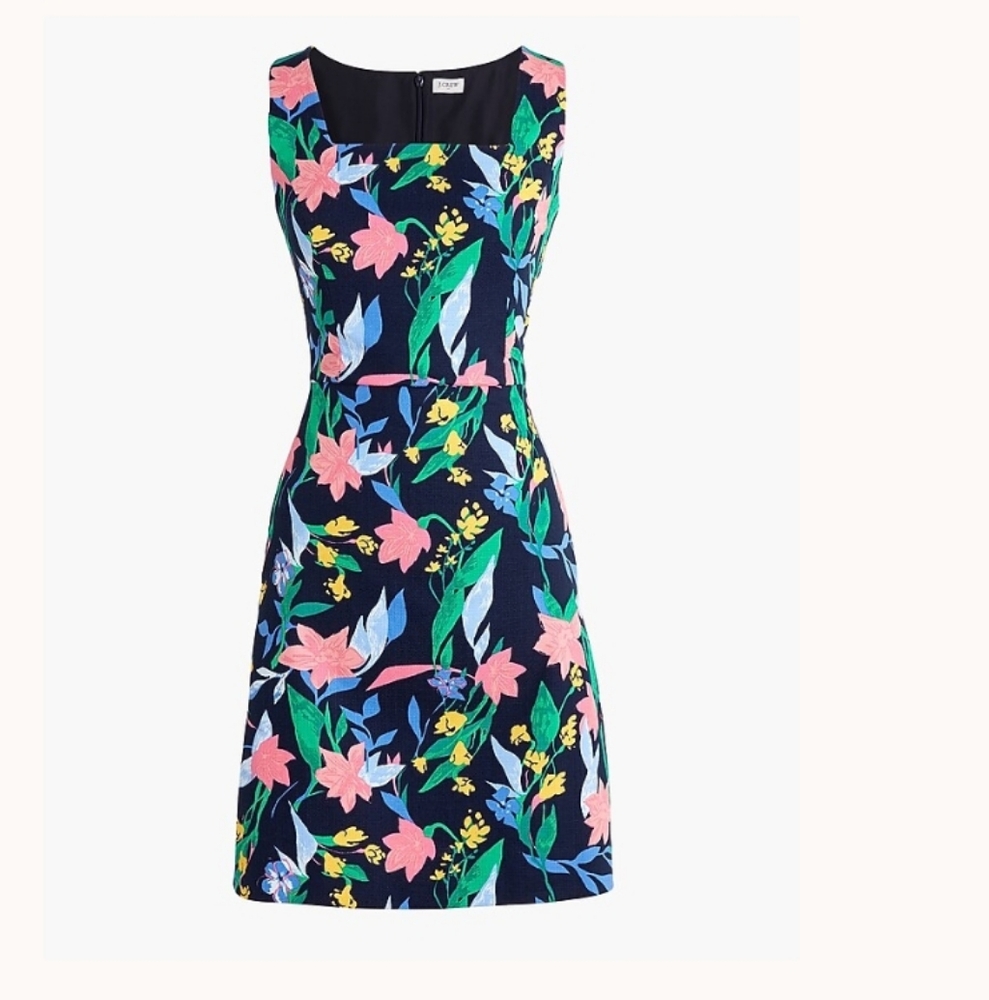 JCrew Floral basketweave square-neck dress